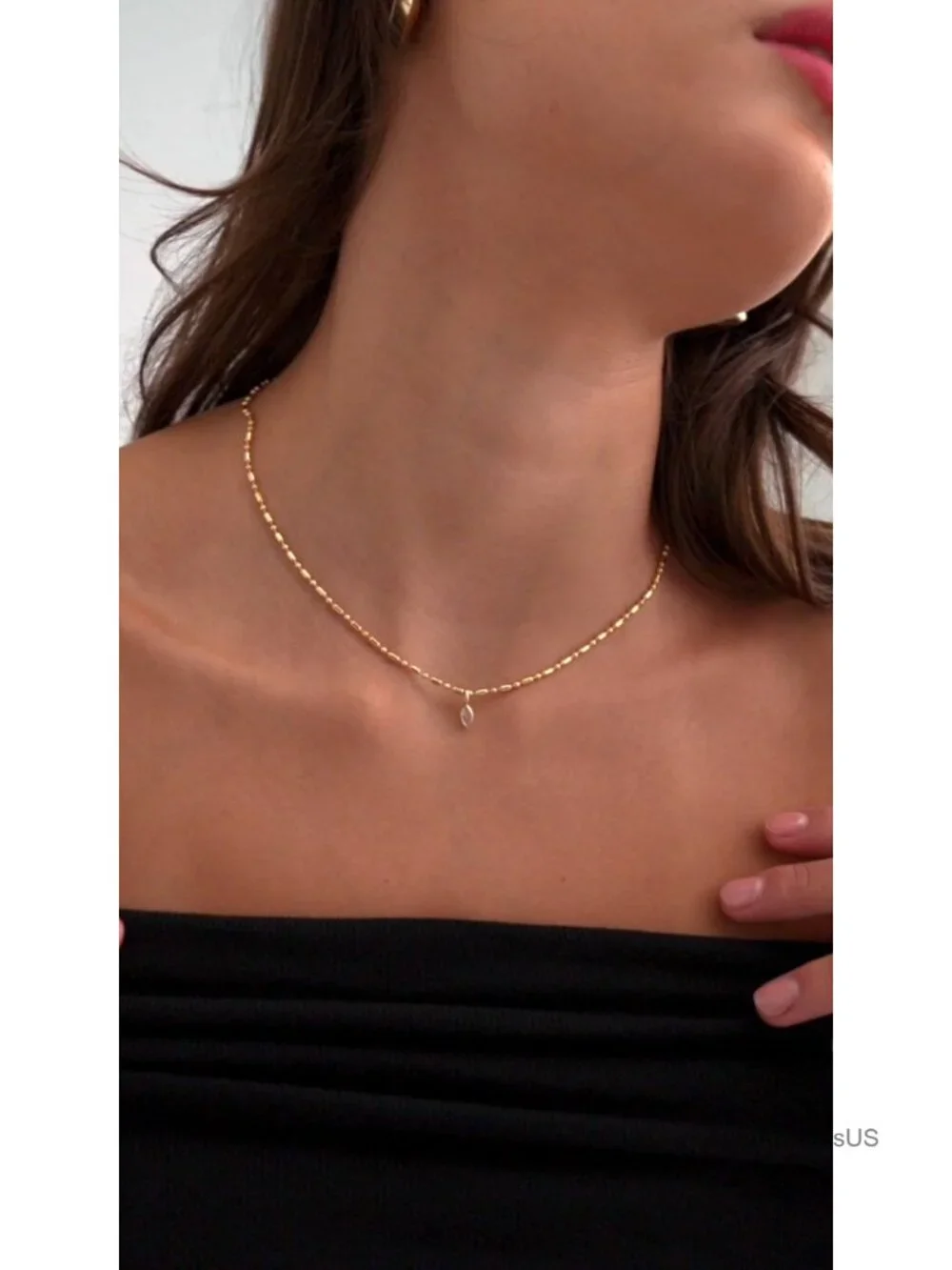 14K Gold Plated Marquise Solitaire Pendant Necklace 16-18